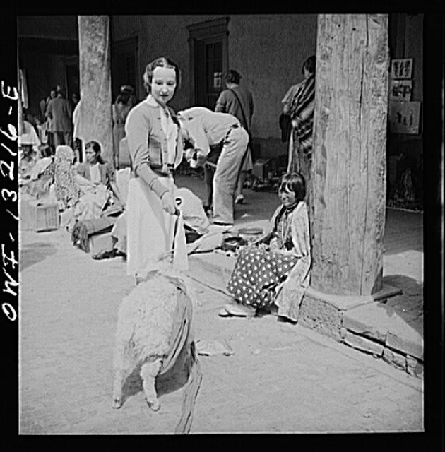 Photo:Street Scene Women Children Sheep 1930s Market Arcade