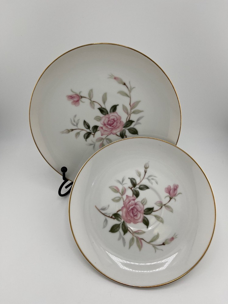 Contour China Picardy Rose Saucers Set of 2 Japan Gold Trim Vintage