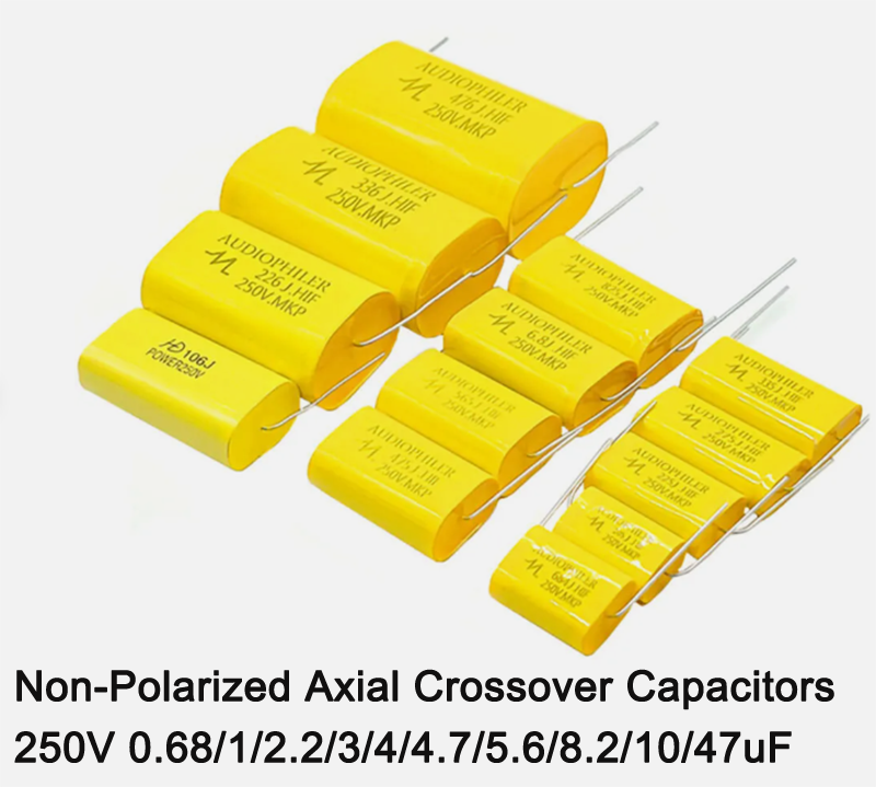 Non-Polarized Axial Crossover Capacitors 250V 0.68/1/2.2/3/4/4.7/5.6/8.2/10/47uF
