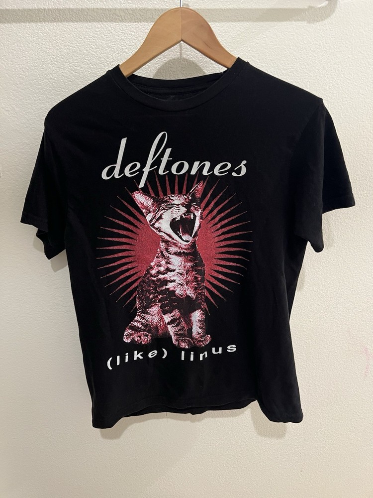 Deftones Cat Men's Graphic T-Shirt Black Cotton Short Sleeve Crew Neck Size L