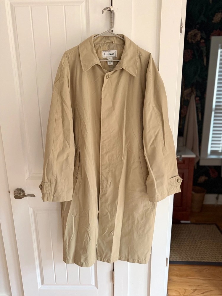 Vintage L.L. Bean Men's Beige Balmacaan Single-Breasted Trench Car Coat XL