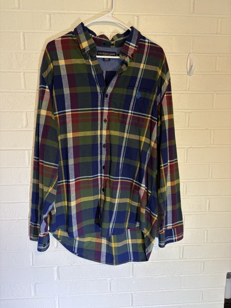 US Polo Assn Shirt Men's XL Multicolor Plaid Woven Long Sleeve Button Up Work
