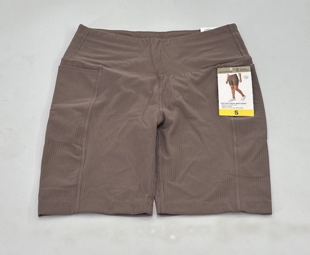 Mondetta Women's High-Rise Ribbed Biker Short, Brown, Size S