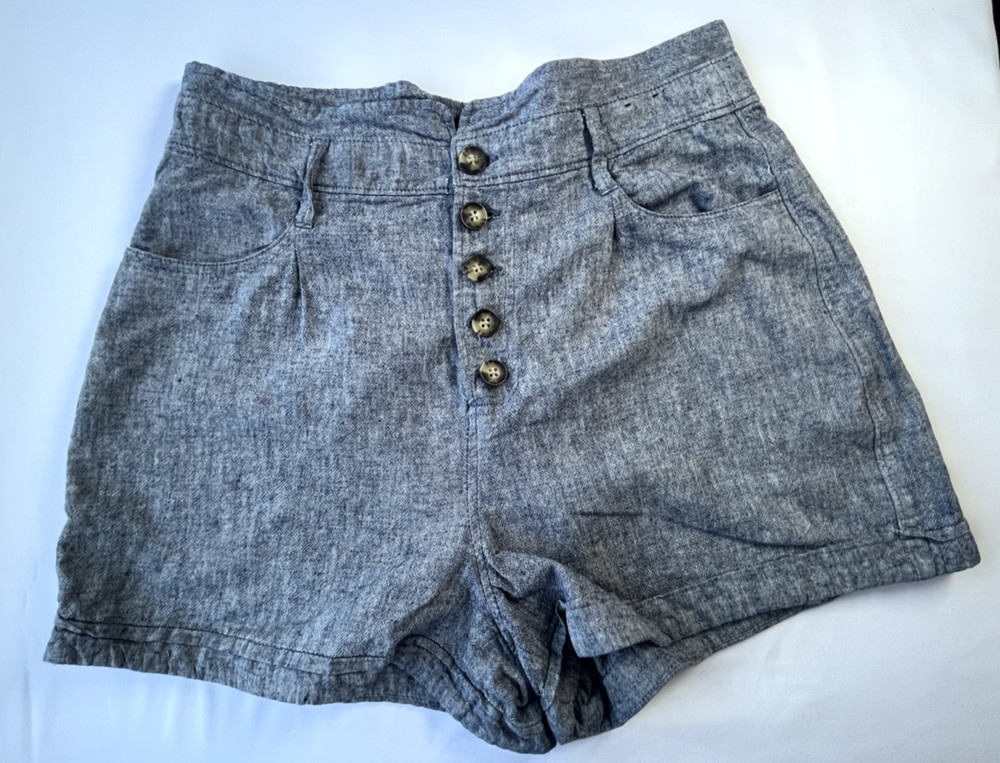 Express Shortie Women's Size M Blue 100% Linen High Rise Shorts