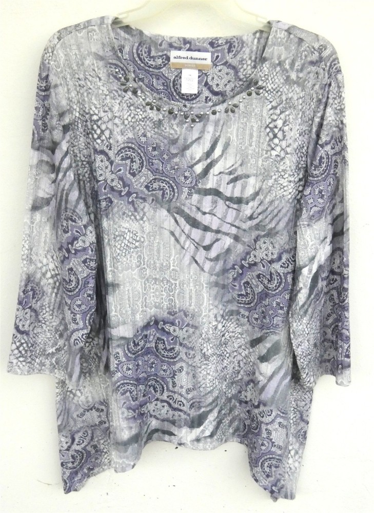 Alfred Dunner Top Tunic Women Size 1X Pullover 3/4 Sleeve