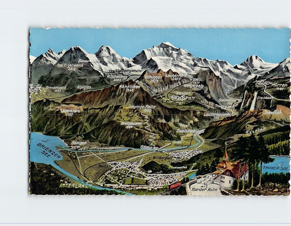 Postcard Relief Map of Bernese Oberland Region in Switzerland