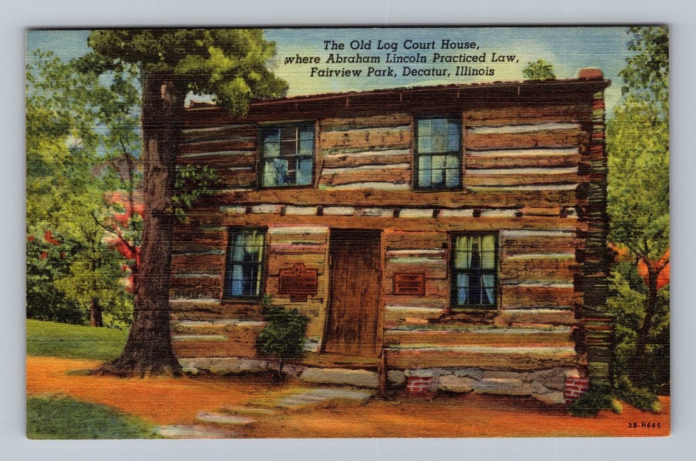 Decatur IL-Illinois Log Cabin House Vintage Postcard