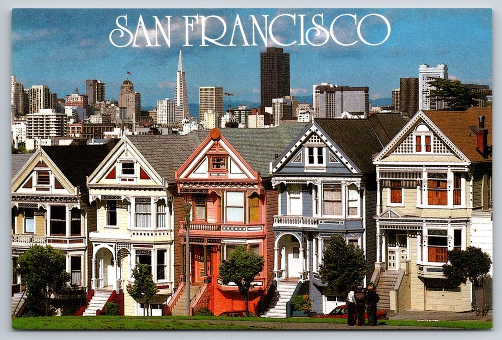 San Francisco CA Postcard Victorian Homes line Steiner Street Alamo Park USA
