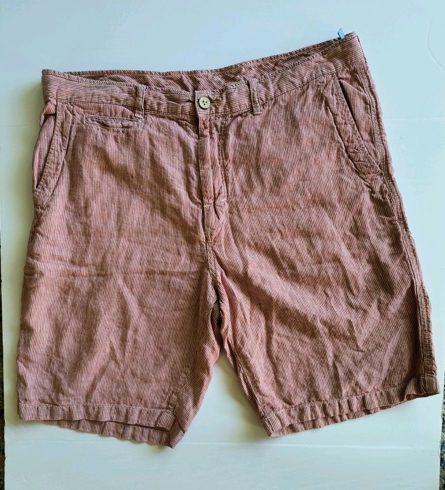 Tommy Bahama Men's Chino Shorts S-38 Linen Coral Pin Stripe Relaxed Beachwear