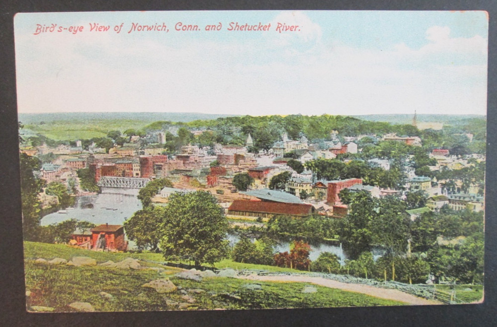Birdseye View of Shetucket River and Norwich CT Unposted UDB Postcard