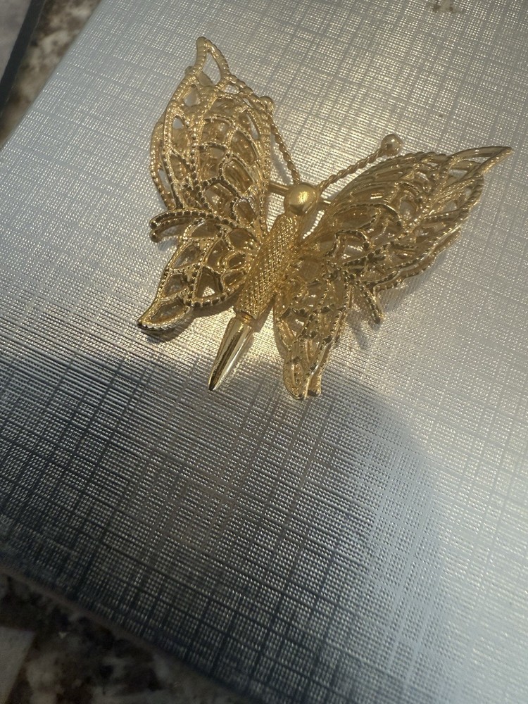 Vintage Monet Gold Tone Butterfly Brooch Pin Signed