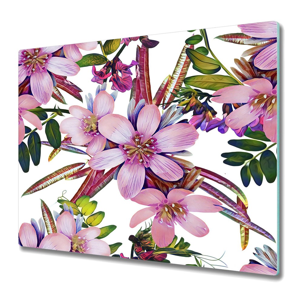 Glass Surface Protector Worktop saver Pink Flowers | Floral Delicate Art | 60x52