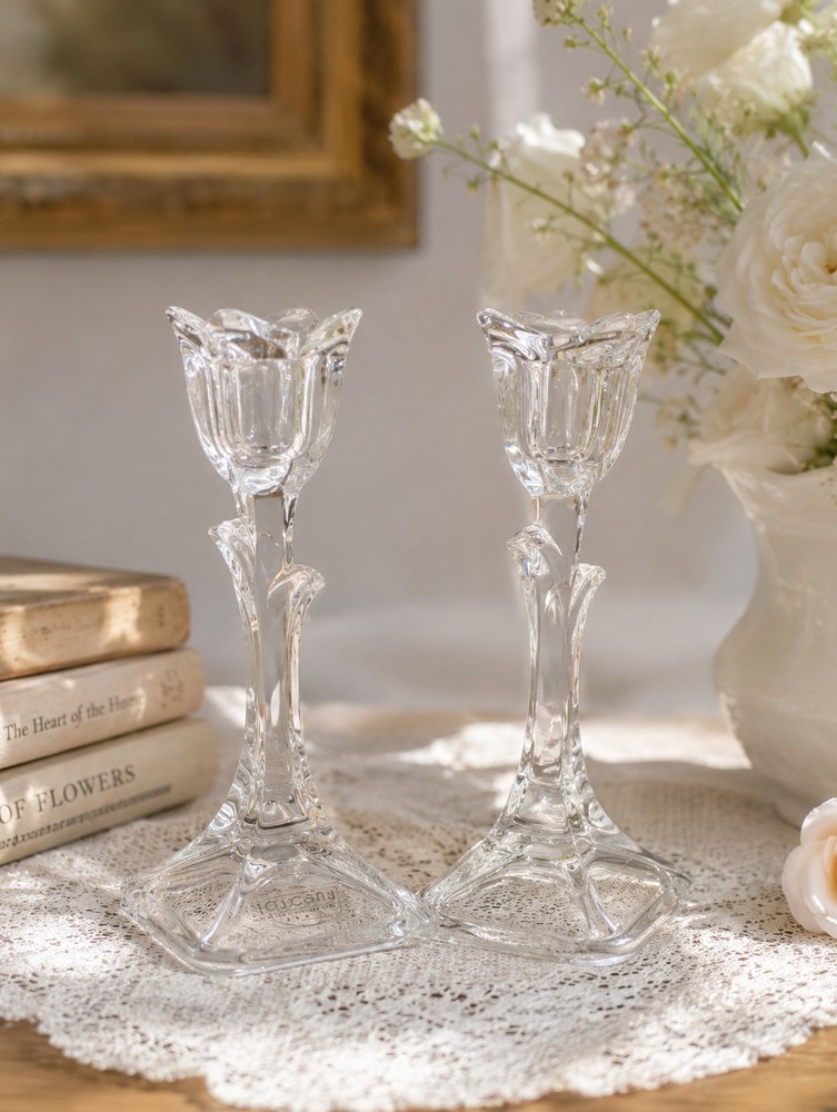 Vintage Toscany Crystal Tulip Candle Holders – Pair