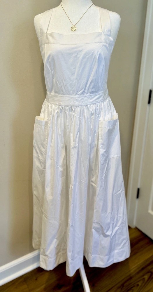 J Crew NWT White Cotton Apron Midi Dress Cross-Back Size 12 Free Shipping