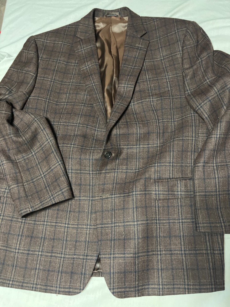 Lauren Ralph Lauren Men’s Blazer 46R Windowpane Wool Sport Coat Brown Blue