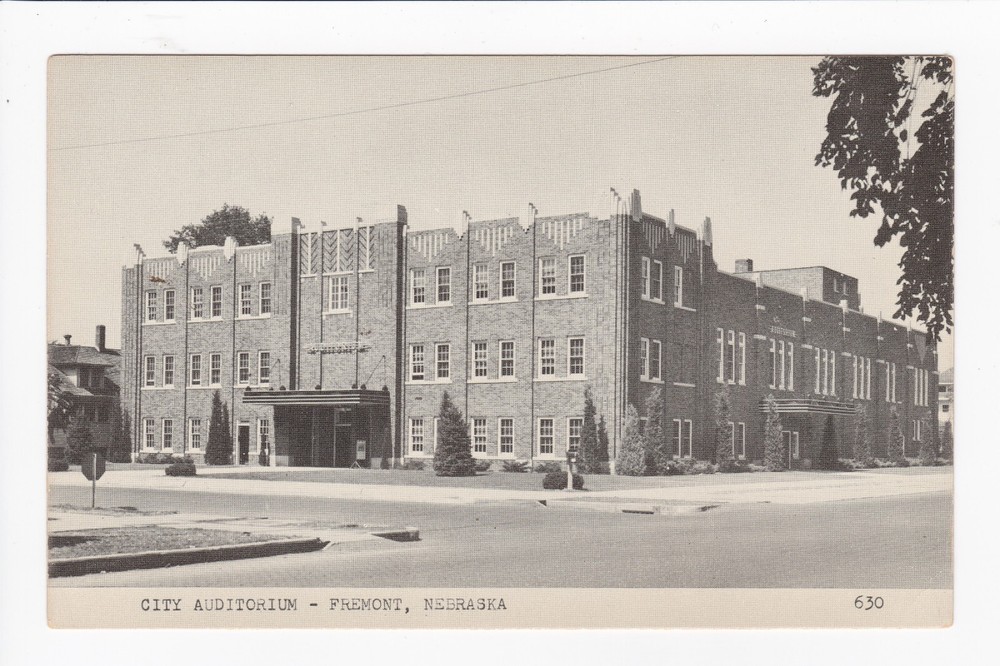 City Auditorium Fremont Nebraska Divided Back Postcard