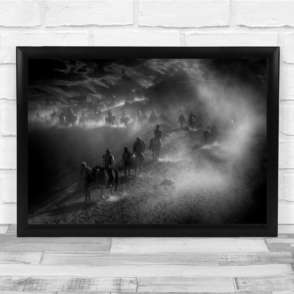 Horses Fog Mist Haze Vignette Animals Rider Wall Art Print
