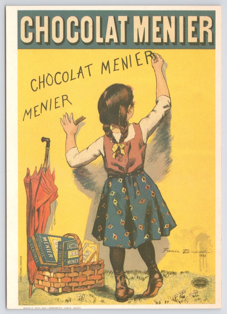 Art~Girl Writing Chocolat Menier On Wall~French~Firmin Bouisset~Continental PC