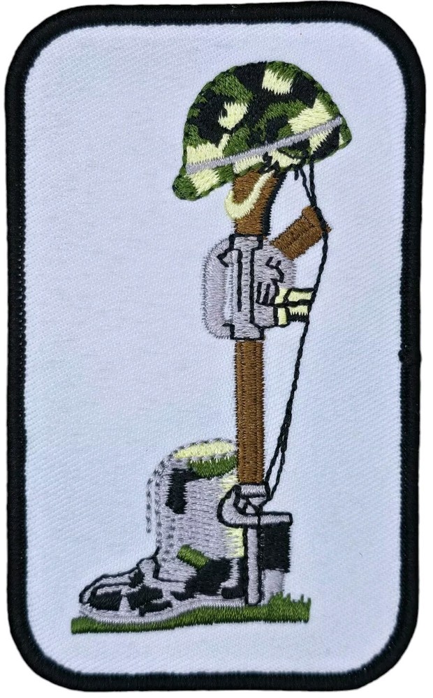 Fallen Soldier Battlefield Cross Boots Helmet Rifle Military Iron-On Patch  