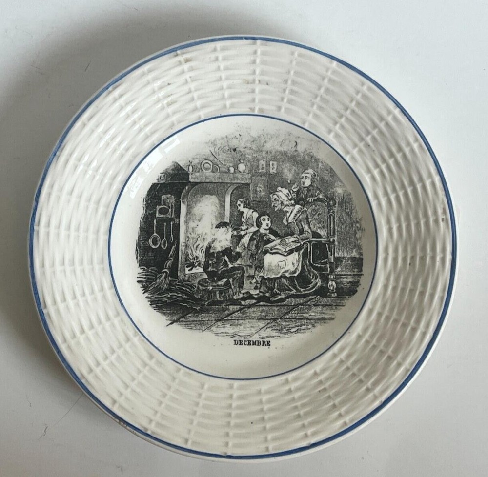 Antique  Digoin & Sarreguemines  France December Calendar Plate