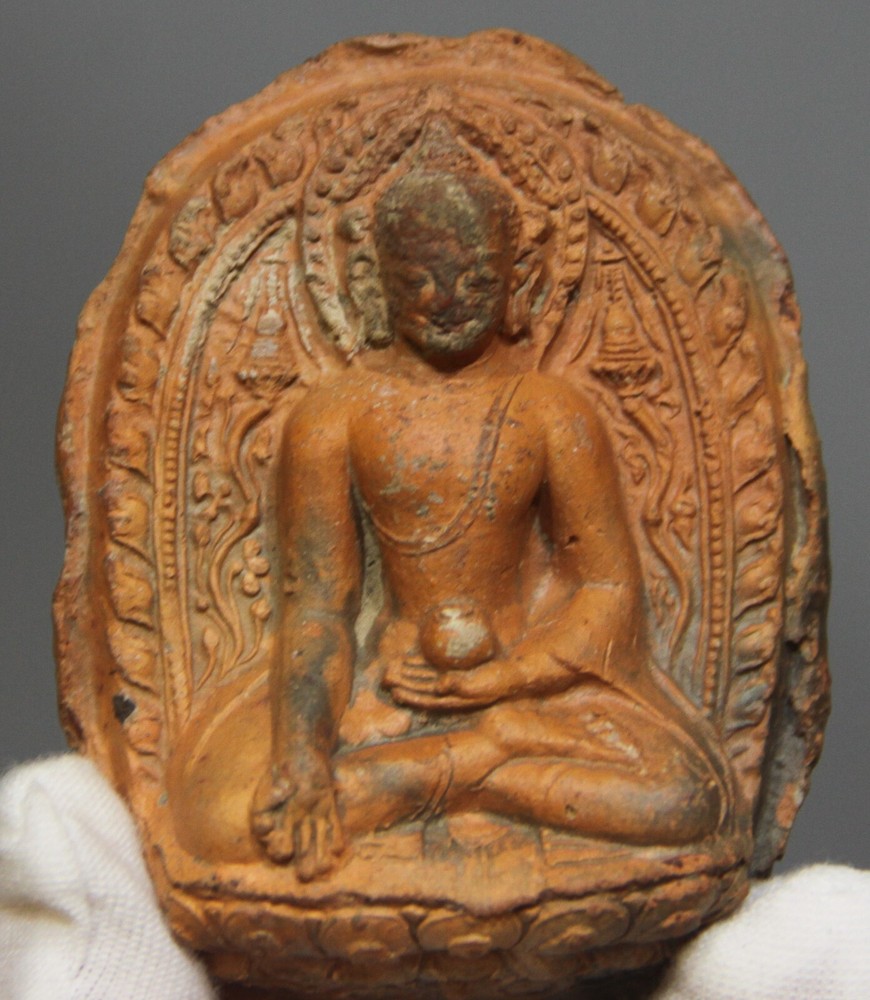Real 16th Century Old Tibet Buddhist Clay Tsa Tsa Buddha Statue Ratnasambhava