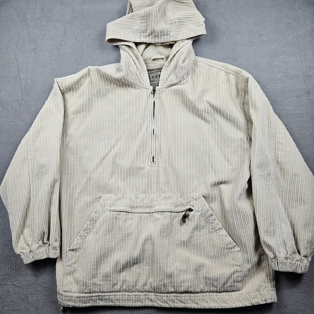 Vintage EXPRESS Corduroy Hoodie Sweater Beige Anorak Streetwear 90s Zip French