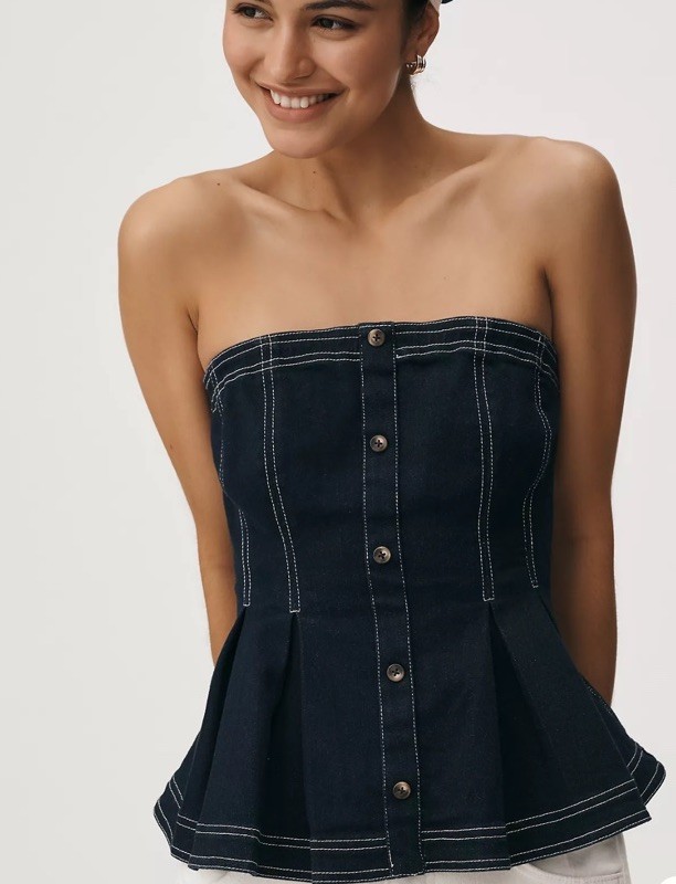 Anthropologie Pilcro Denim Strapless Bustier Corset Top Summer Beach Boho Medium