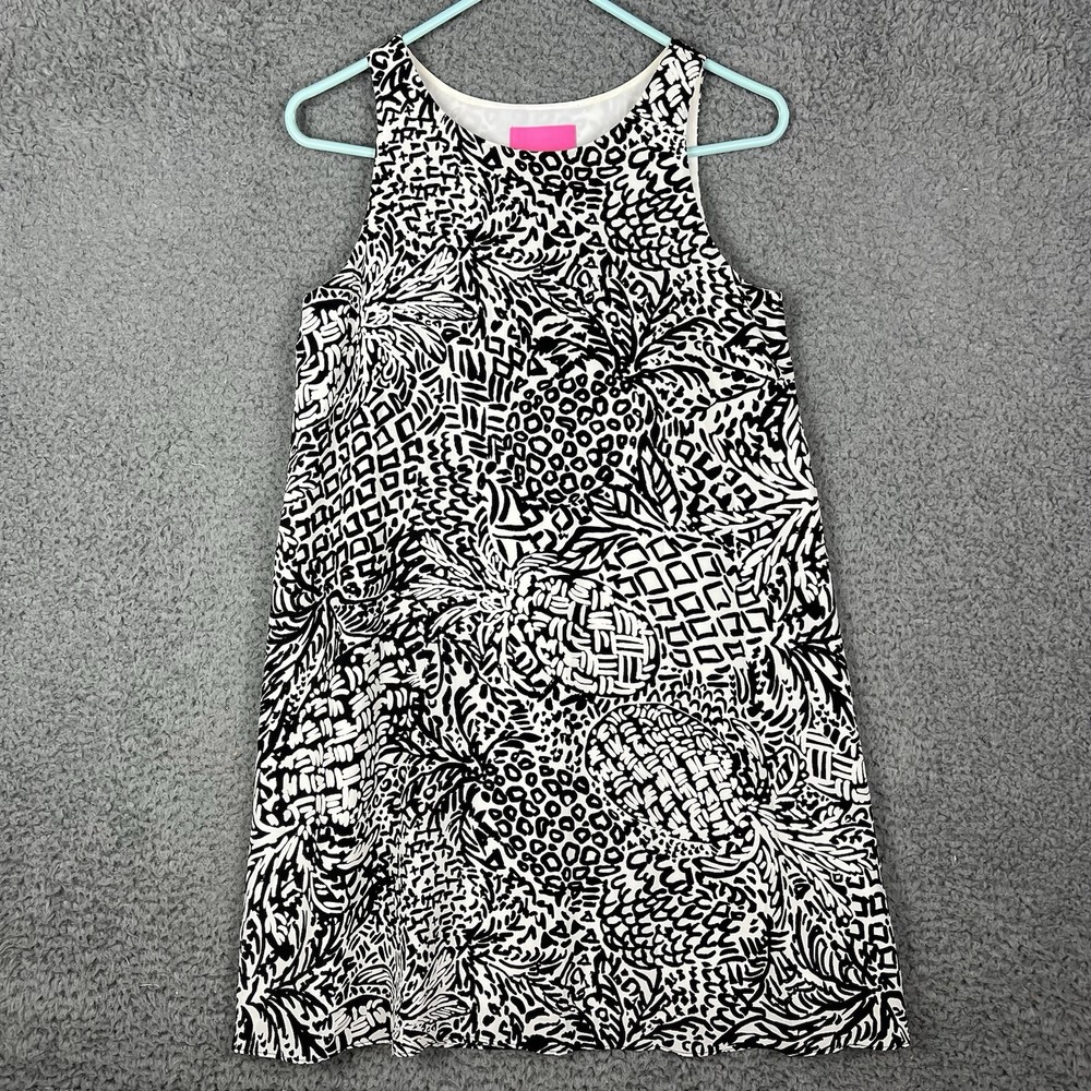 Lilly Pulitzer Dress Size XS Jackie 100% Silk Shift Black/White Classic Chic