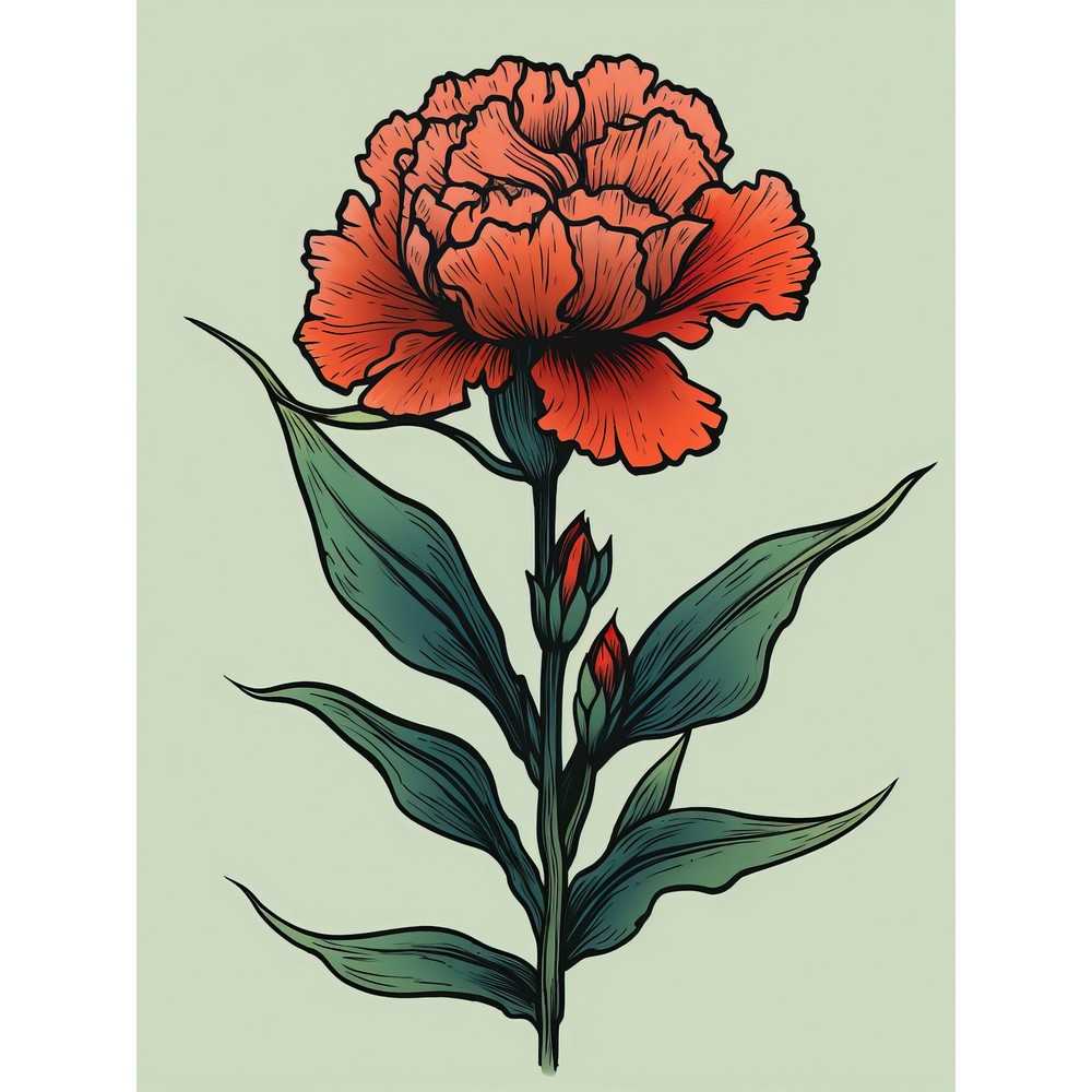 Carnation Old School Flower Tattoo Americana 50s Huge Wall Art Poster Print
