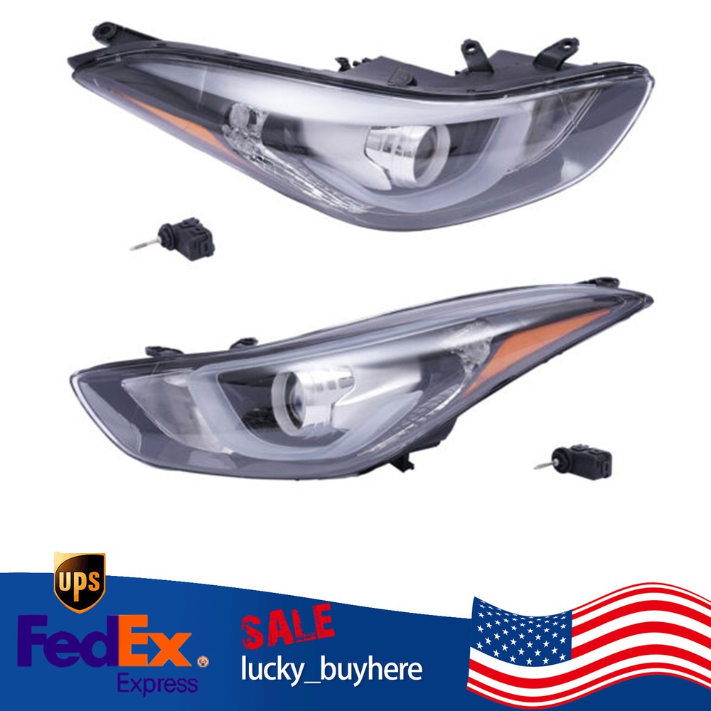 Pair Halogen Headlights For 2014-2016 Hyundai Elantra Driver+Passenger Headlamps