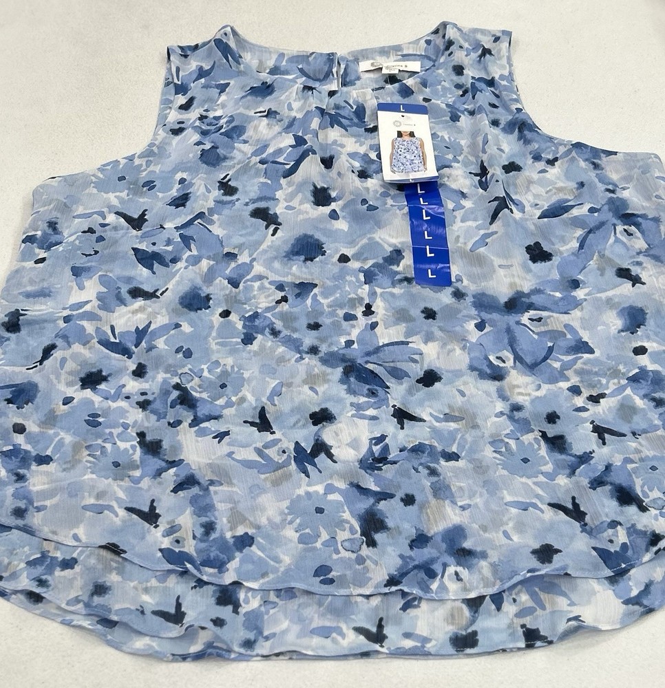 Cristina B Women's Crew Neck Sleeveless Top, Chambray/Blue, Size L