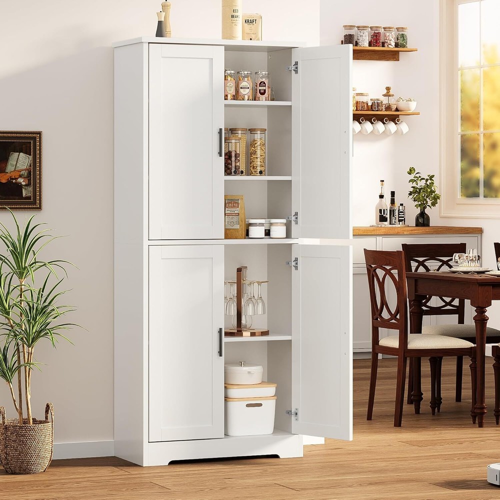 70-Inch Kitchen Pantry Cabinet with Adjustable Shelves and 4 Doors for Dining Room Storage