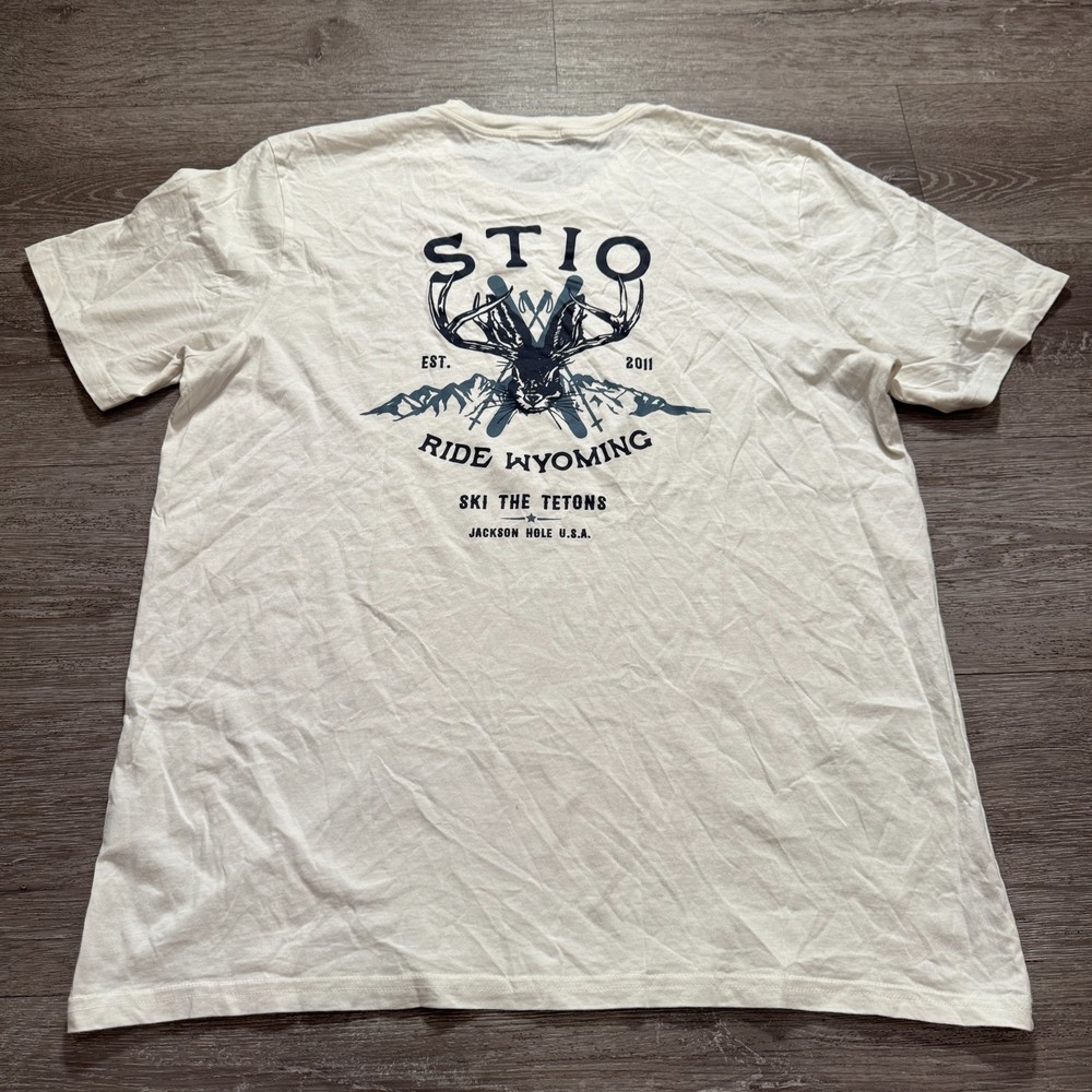 Stio Shirt Mens Large Graphic Print Wyoming Jackson Hole Tetons Organic Cotton
