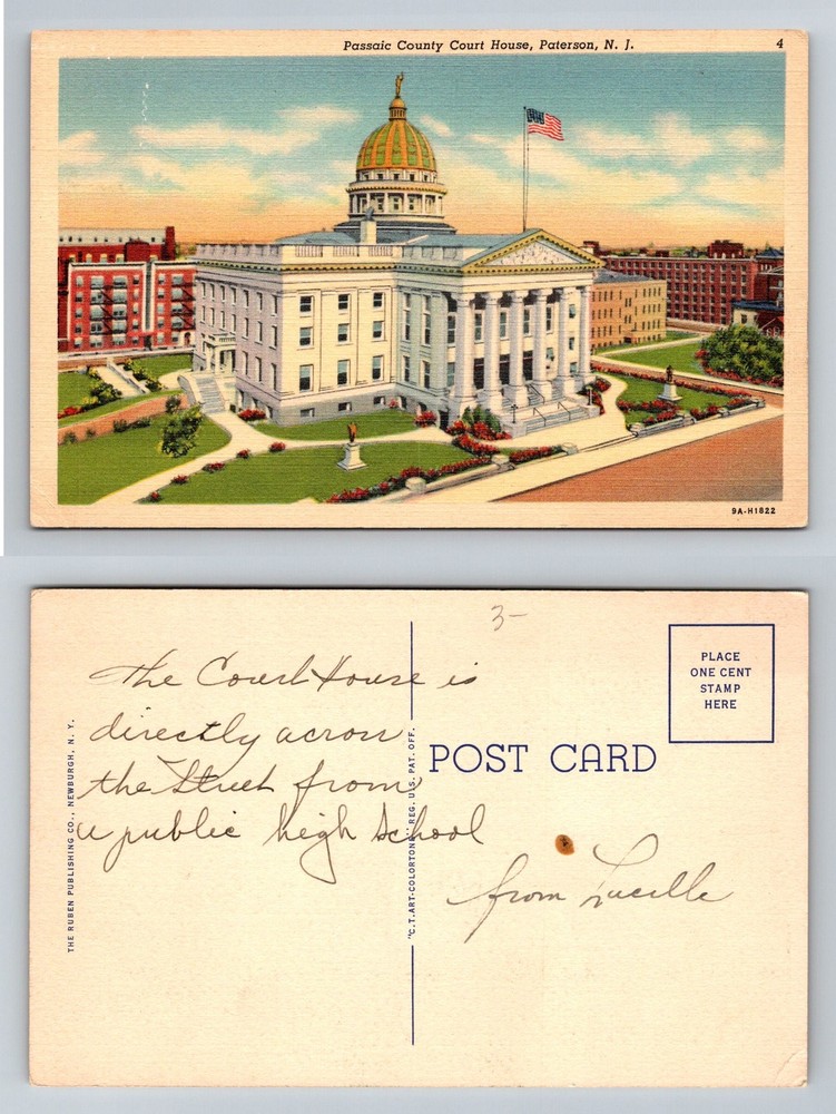 Paterson, NJ-New Jersey, Passaic County Court House Dome Vintage Postcard