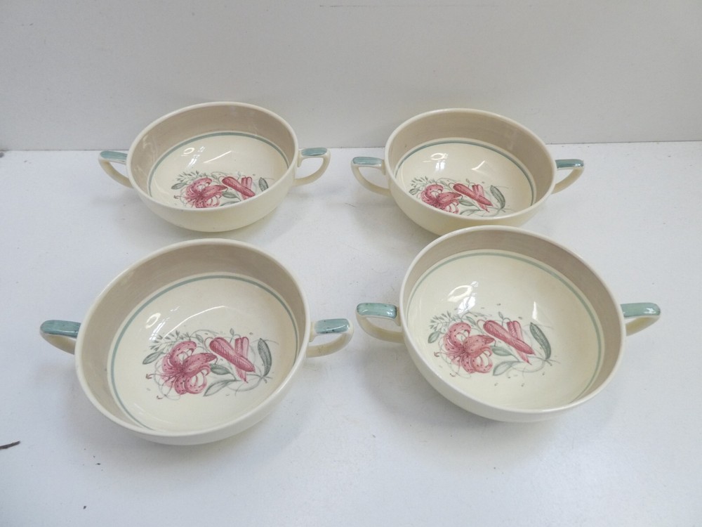 SET4 SUSIE COOPER FLORAL 2 HANDLE SOUP BOWLS RAMMEKINS CROWN WORKS BURSLEM