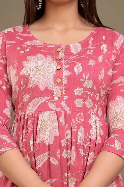 PINK COLOUR COTTON Printed Maternity Gowns Maxi comfortable casual wear dress