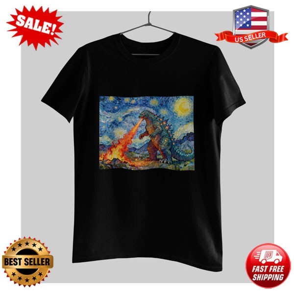 Godzilla Starry Night T-Shirt Van Gogh Inspired Kaiju Art  T SHIRT  S-5XL