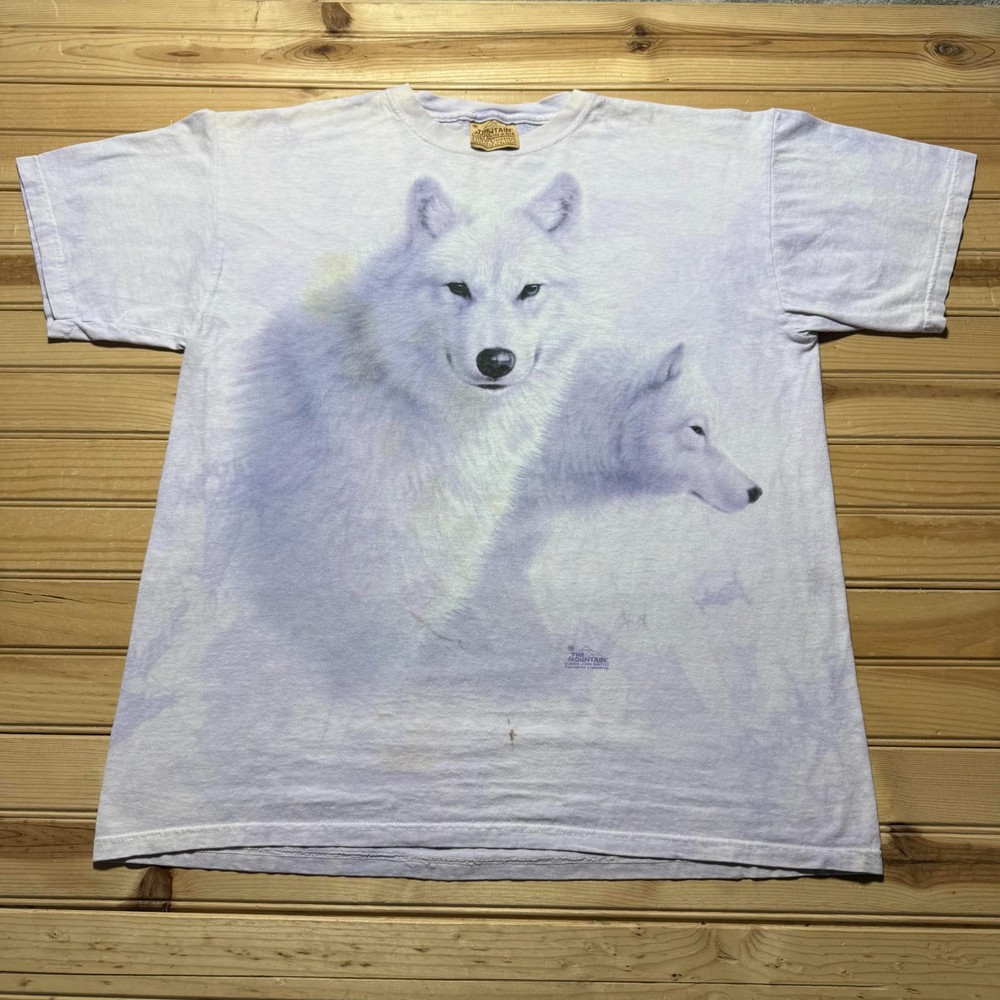 Vintage Y2K 2003 Arctic Wolves Big Face Tie Dye Nature Wildlife Shirt Size Large