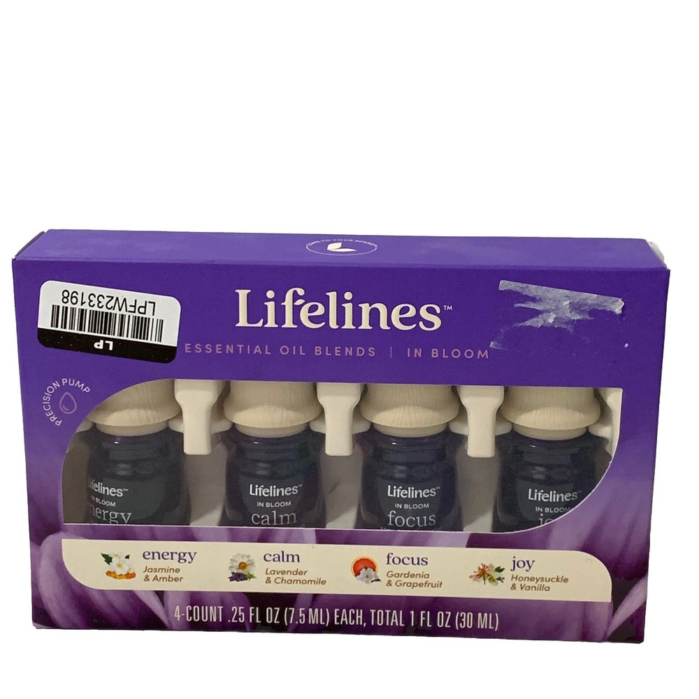 Lifelines In Bloom Essential Oil Blends Variety 4-Pack Energy Calm Focus Joy