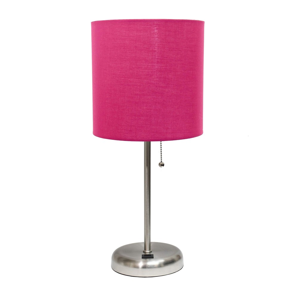 LT2044-PNK Brushed Steel Stick Table Desk Lamp with USB Charging Port and Dru...