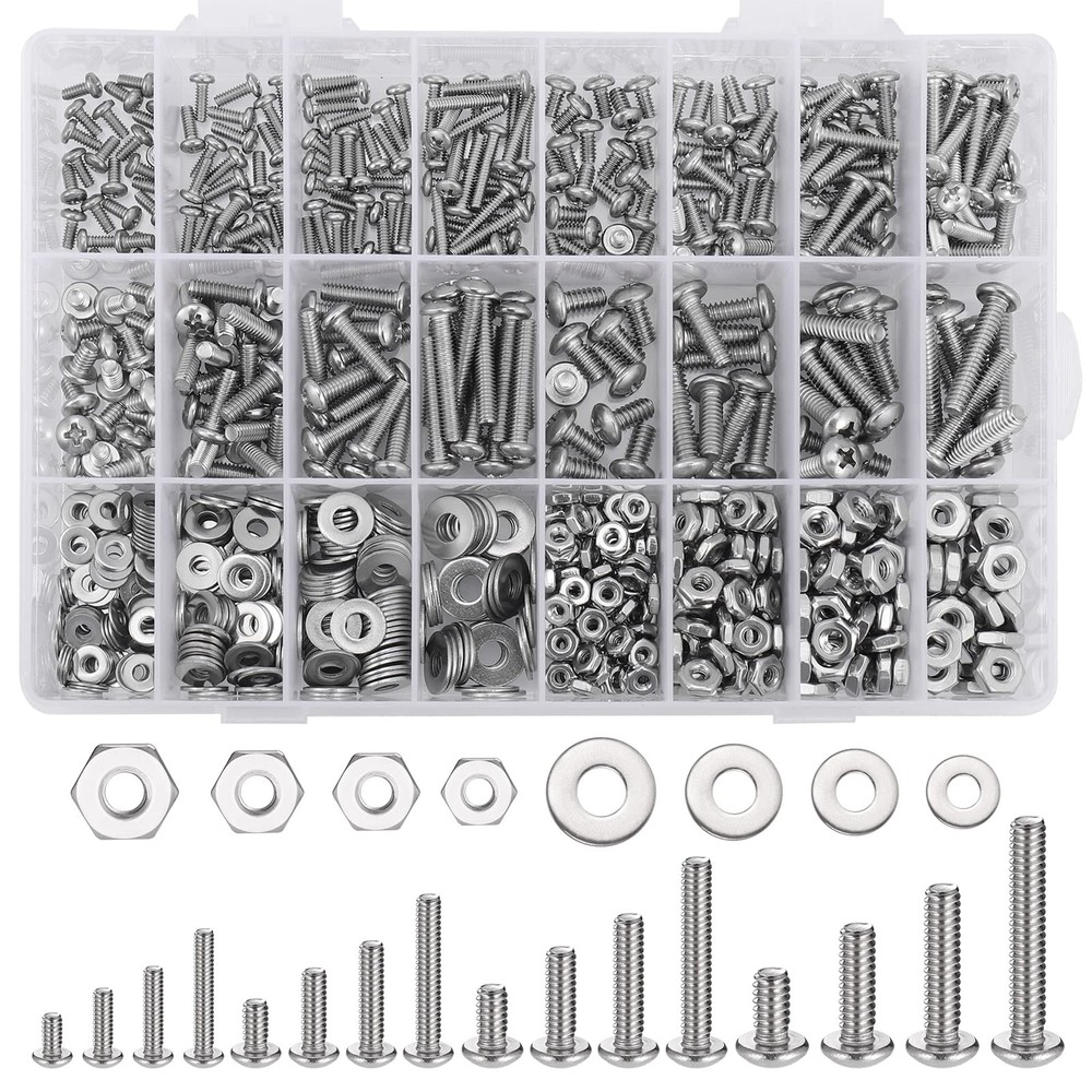 900PCS Nuts and Bolts Assortment Kit for Home Projects - Stainless Steel Mach...