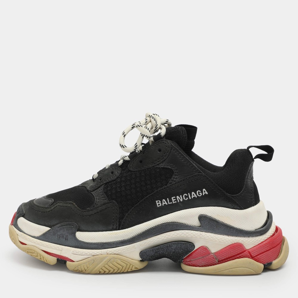 Balenciaga Triple S Size 37 Black Leather and Mesh Low Top Sneakers
