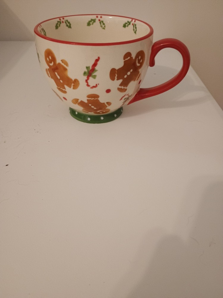 Sleigh Bell Bistro Footed Mug Gingerbread Men Candy Canes Christmas