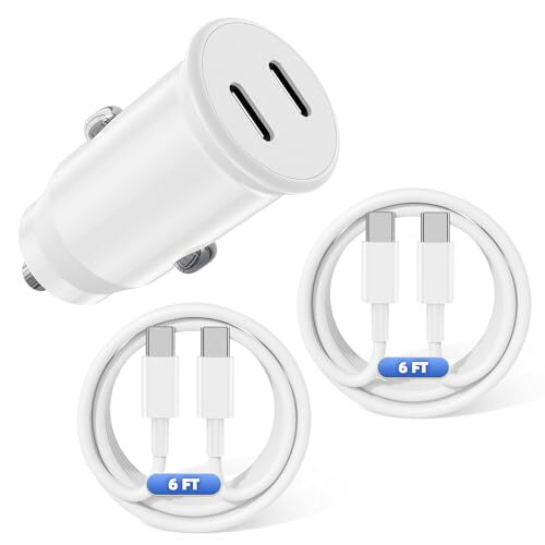 Car Charger for iPhone 16/16 Pro Max/16 Plus/15 Pro,40W Dual 6FT-C to C White