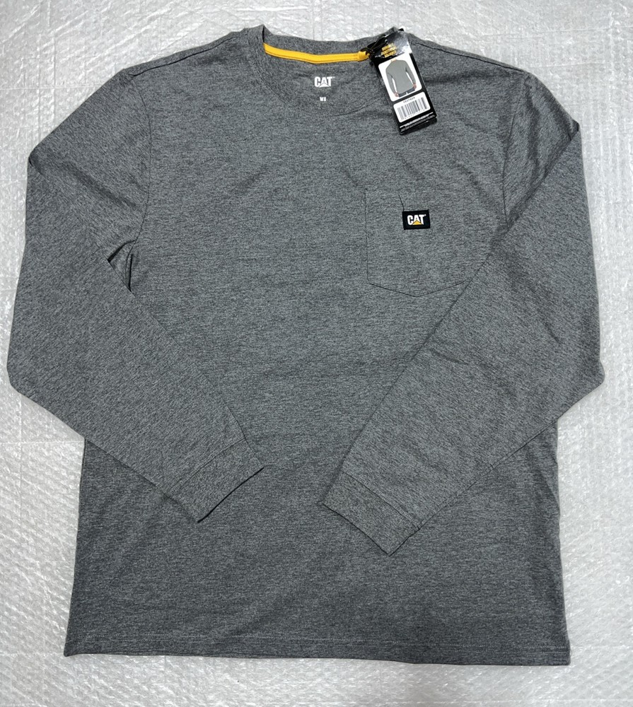 CAT Men’s Long Sleeve Pocket Tee Shirt Crew Neck Size XL, Gray. New