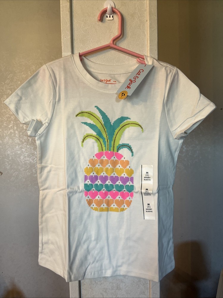 Cat&Jack Size 8 Girls Pineapple White Tshirt