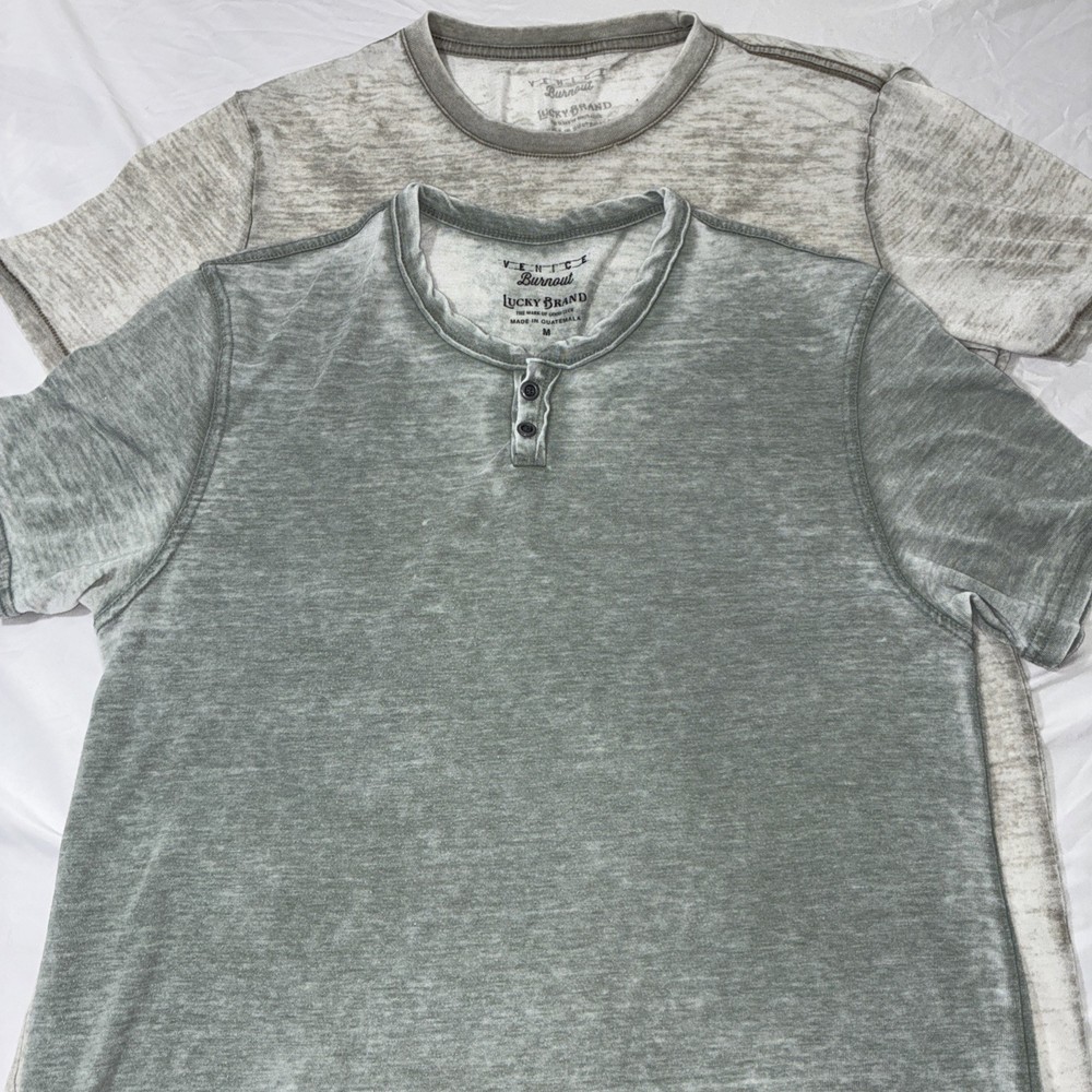Lucky Brand Venice Burnout Henley T Shirt Mens M Gray Cotton Blend Lot Of 2
