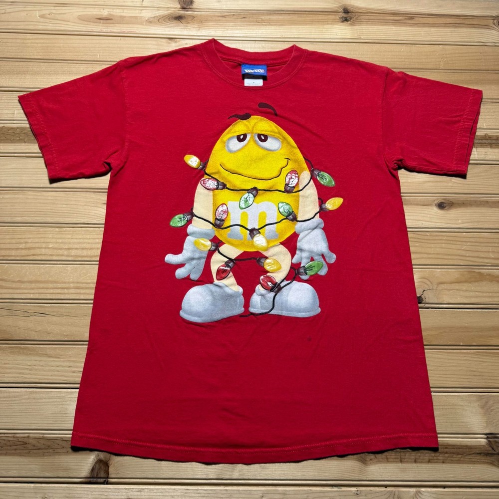 Vintage 90s Yellow M&M's Christmas Lights Holiday Chocolate Funny Shirt Medium
