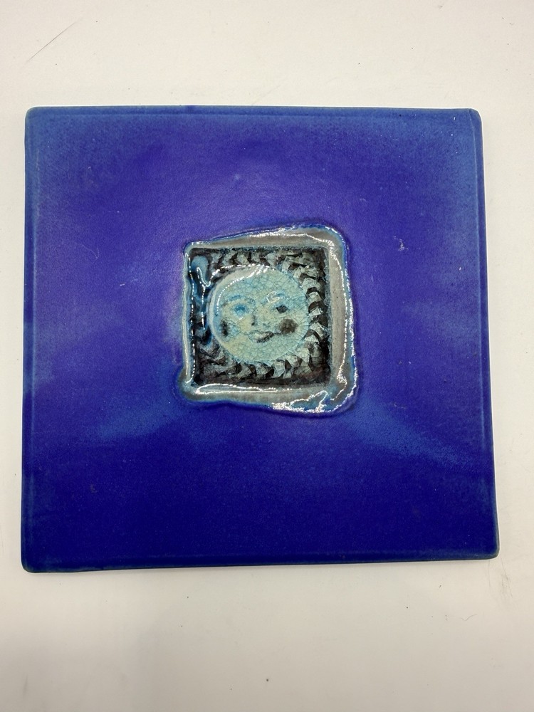Michael Cohen Art Pottery Hot Plate Tile Wall Hanging Celestial Sun Face