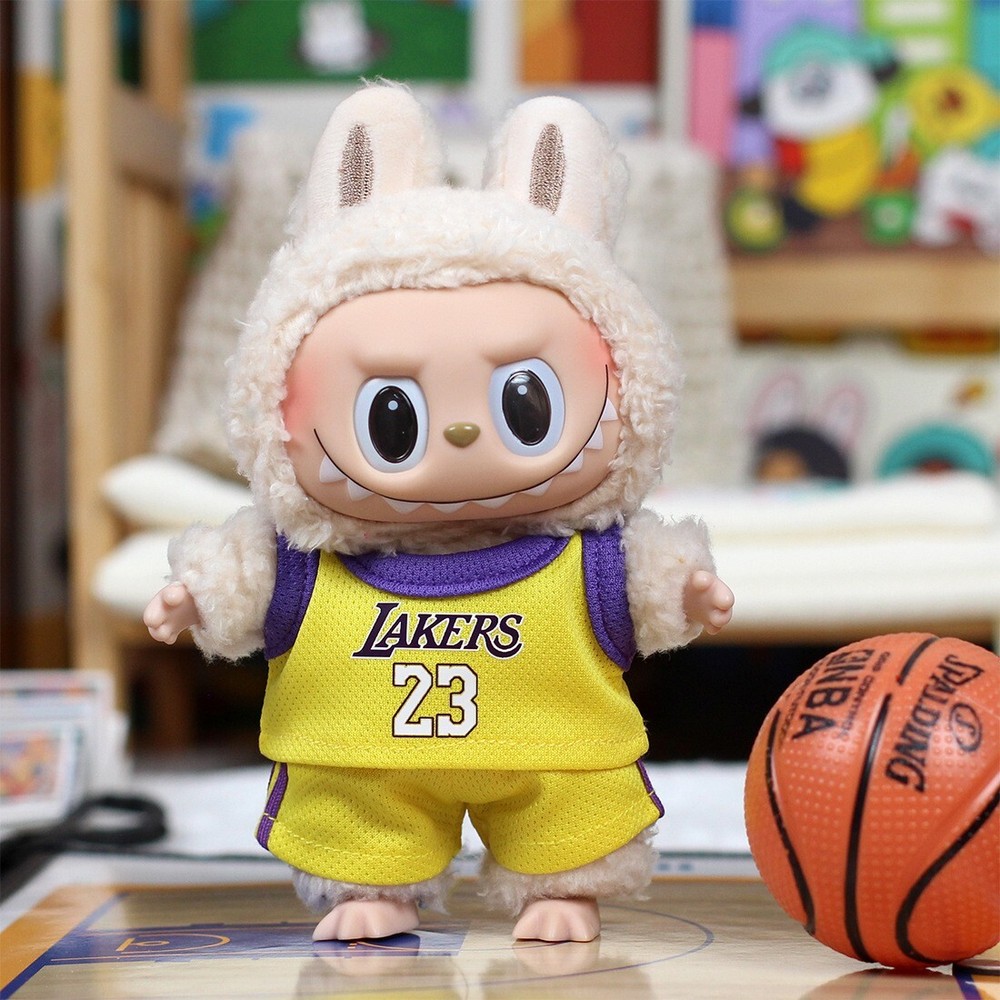 LABUBU 17cm Monsters Plush Doll Outfit Lakes No 23 Basketball Costume Accessory